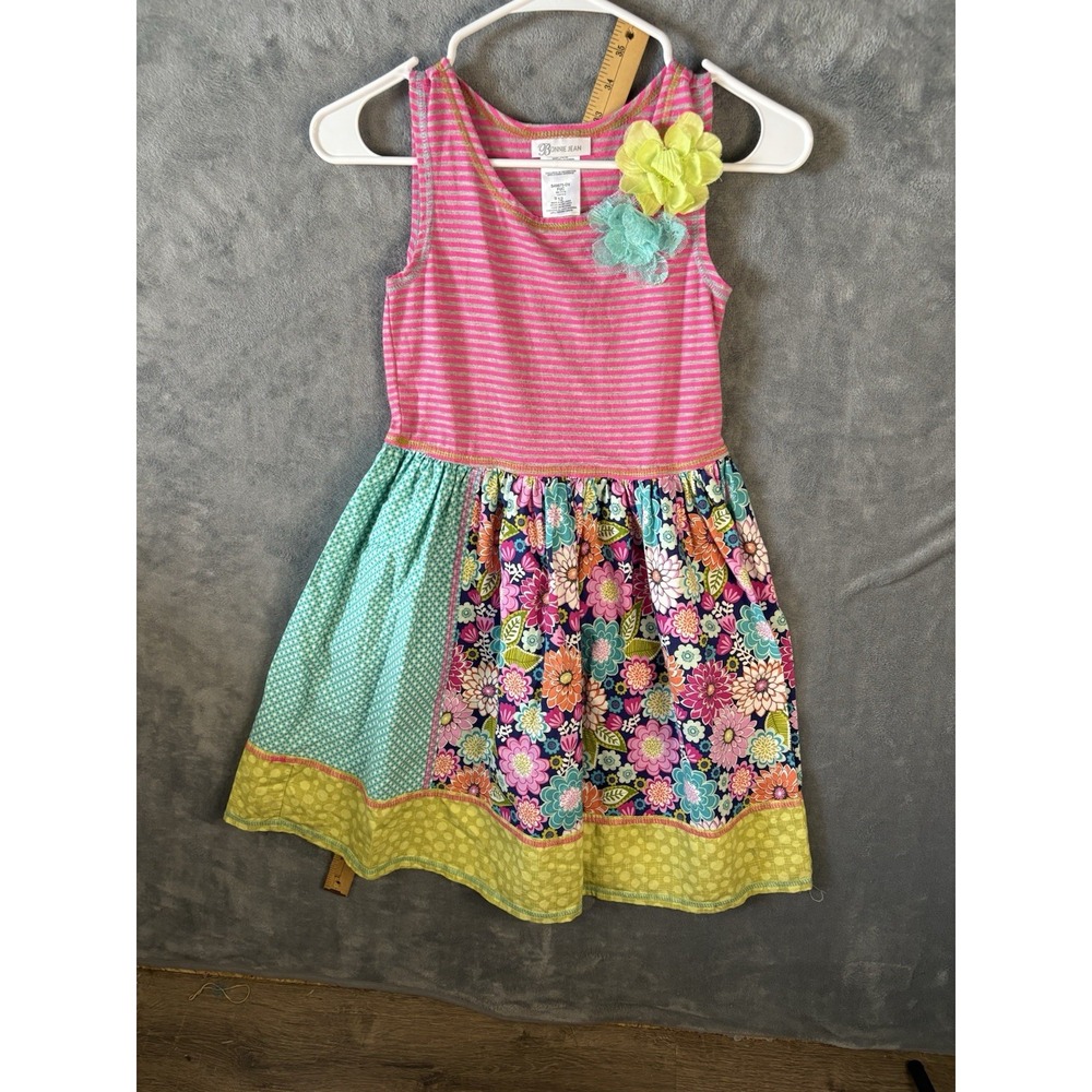 Bonnie Jean Girls Size 12 Mixed Print Floral Striped Sundress S49875-DV